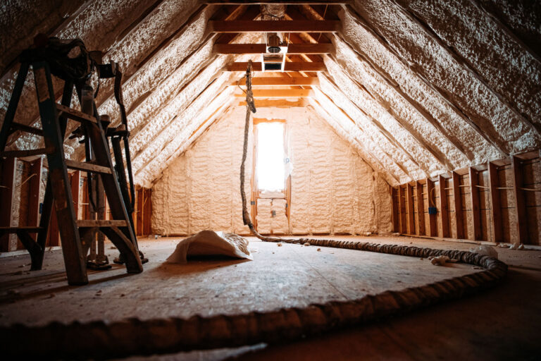 Spray foam insulation installed along the roof deck of an attic in a Southeast Michigan home